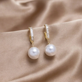 Classic Pearl Drop Earrings with Crystal Hoops – Timeless Elegance