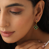 Emerald Clover Charm Hoop Earrings