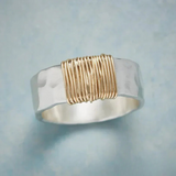 Hammered Silver Ring with Gold Wire Wrap