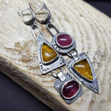 Handmade Geometric Drop Earrings with Mixed Gemstones