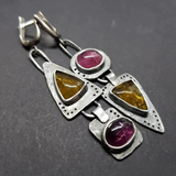 Handmade Geometric Drop Earrings with Mixed Gemstones