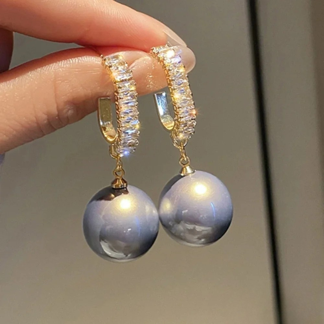 Classic Pearl Drop Earrings with Crystal Hoops – Timeless Elegance
