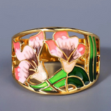 Floral Enamel Openwork Statement Ring