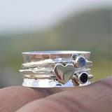 Handmade Silver Spinner Ring with Gold Heart and Gemstones