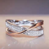 Two-Tone Crossover Ring with Pavé CZ Accents