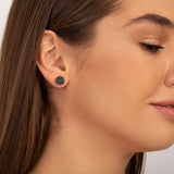 Textured Black Crystal Stud Earrings with Vintage Circle Design