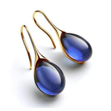 Aqua Glass Teardrop Earrings with Sleek Gold Hook