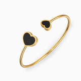 Gold Open Cuff Bracelet with Black Heart Accents