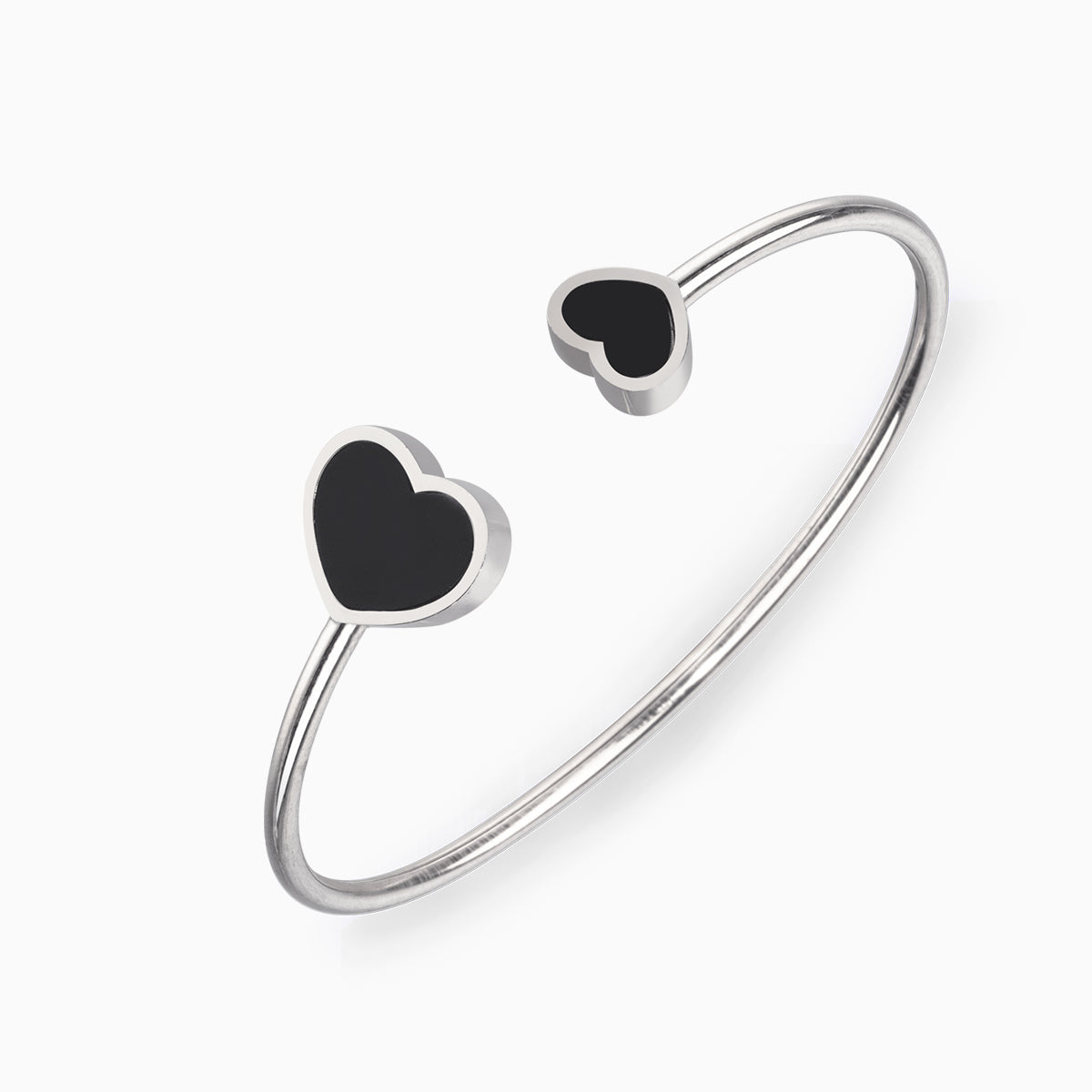 Gold Open Cuff Bracelet with Black Heart Accents