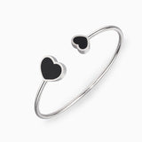 Gold Open Cuff Bracelet with Black Heart Accents