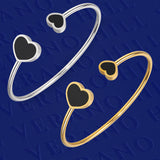 Gold Open Cuff Bracelet with Black Heart Accents