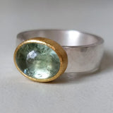 Oval Green Quartz and Gold Accent Ring