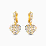 Gold Pavé Heart Drop Hoop Earrings