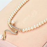 Modern Pearl Necklace and Earring Set with Crystal Curve