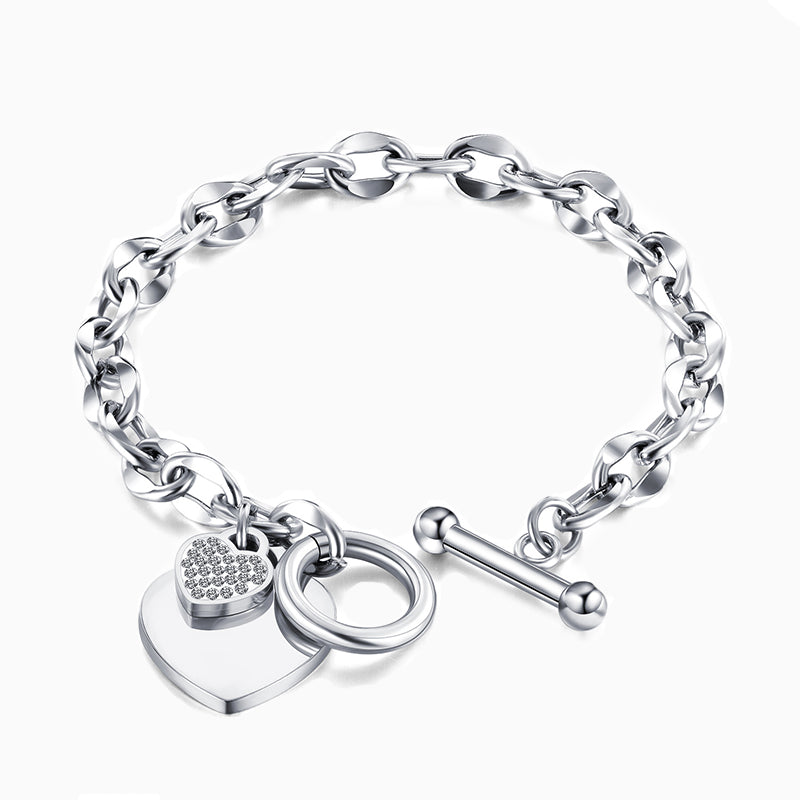 Chunky Gold Heart Charm Toggle Bracelet