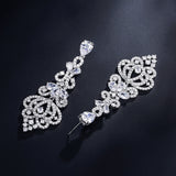 Silver Crystal Chandelier Earrings with Filigree Detail