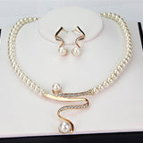 Modern Pearl Necklace and Earring Set with Crystal Curve
