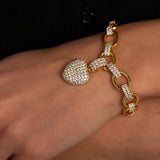 Gold Link Chain Necklace with Pavé Heart Pendant