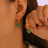 Emerald Clover Charm Hoop Earrings