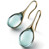 Aqua Glass Teardrop Earrings with Sleek Gold Hook
