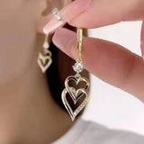 Double Heart Drop Earrings with Crystal Accents