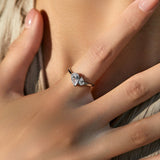 Dual Teardrop Crystal Silver Ring