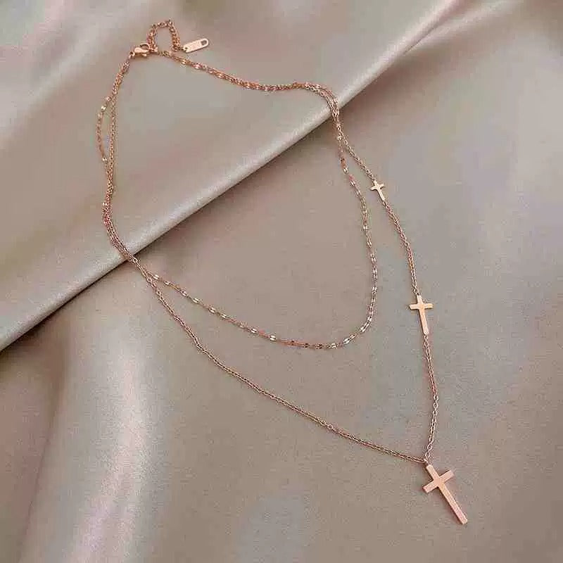Aria Layered Cross Pendant Necklace