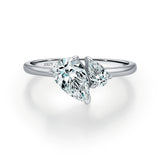 Dual Teardrop Crystal Silver Ring