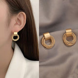 Textured Gold Loop Statement Earrings