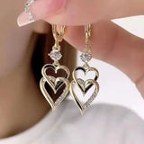 Double Heart Drop Earrings with Crystal Accents