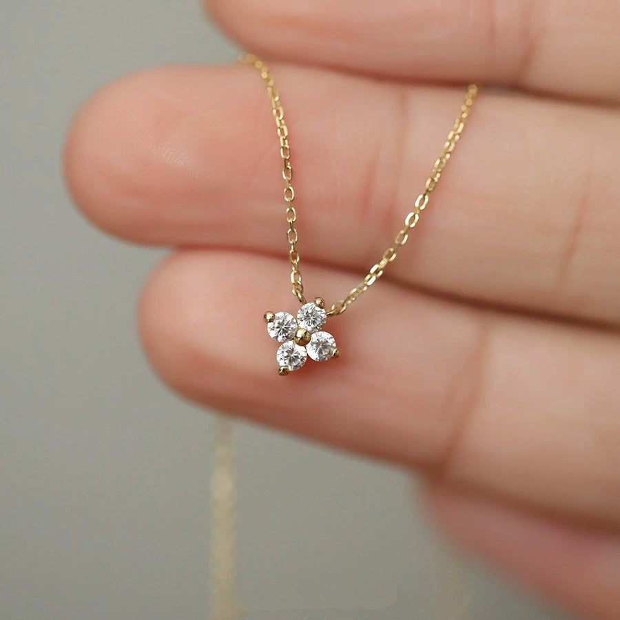Delicate Crystal Blossom Pendant Necklace