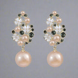 Elegant Pearl Cluster Earrings with Crystals and Floral Accents – Luxury Bridal Jewelry