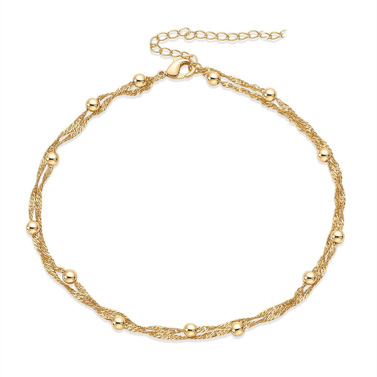 Golden Double Bead Twisted Chain Bracelet