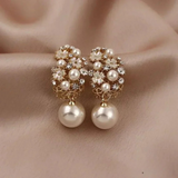 Elegant Pearl Cluster Earrings with Crystals and Floral Accents – Luxury Bridal Jewelry
