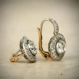Vintage Halo Leverback Earrings with Brilliant Stones