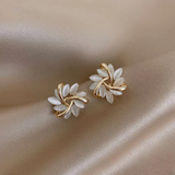 Elegant Leaf-Inspired Pearl White Stud Earrings