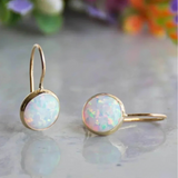 Iridescent Opal Drop Earrings in Gold Setting