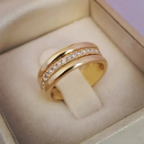 Classic Gold Band Ring with Pavé CZ Center Row