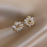 Gold Leaf & Pearl Floral Stud Earrings