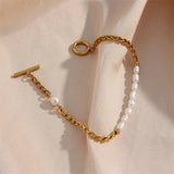 Gold & Pearl Chain Bracelet – Elegant Mixed-Media Jewelry