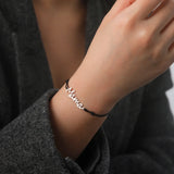 Silver "Mama" Cord Bracelet – Adjustable Black String