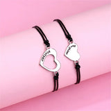 Mother & Daughter Matching Heart Charm Bracelets – Adjustable Black Cord