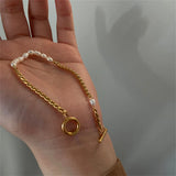 Gold & Pearl Chain Bracelet – Elegant Mixed-Media Jewelry