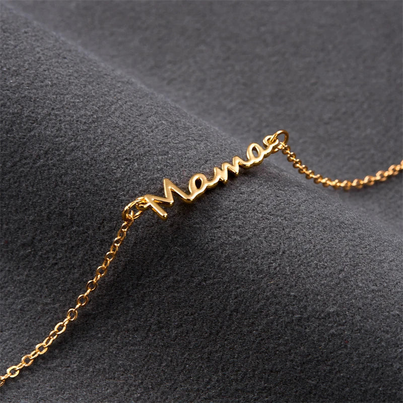 Mama Script Layered Chain Bracelet