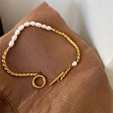 Gold & Pearl Chain Bracelet – Elegant Mixed-Media Jewelry