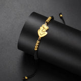 Gold Mother & Child Silhouette Bracelet – Adjustable Black Cord