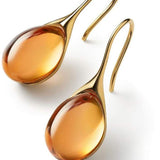 Aqua Glass Teardrop Earrings with Sleek Gold Hook