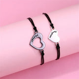 Mother & Daughter Matching Heart Charm Bracelets – Adjustable Black Cord