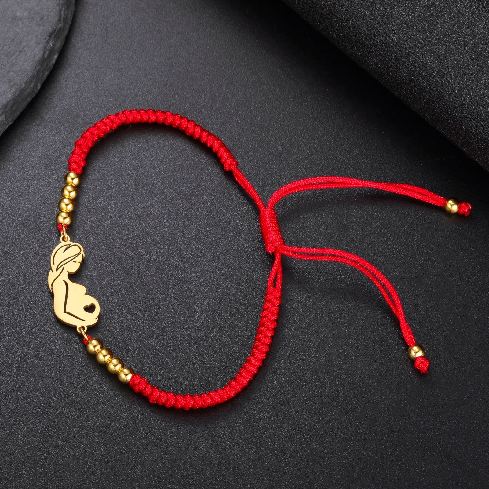 Gold Mother & Child Silhouette Bracelet – Adjustable Black Cord