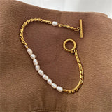 Gold & Pearl Chain Bracelet – Elegant Mixed-Media Jewelry